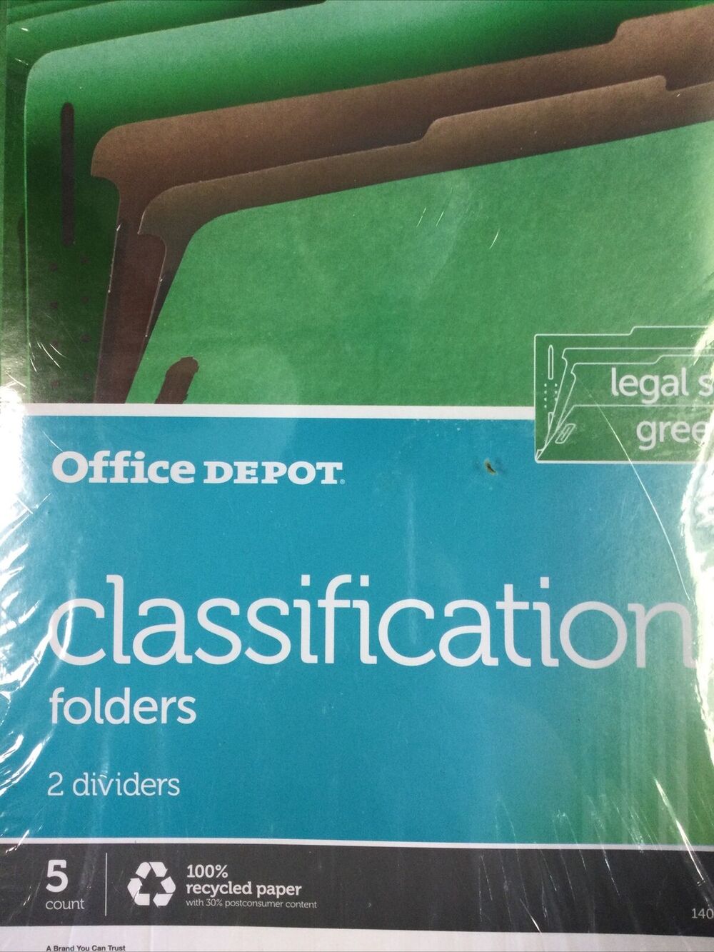 Office Depot Legal Size 2-Divider Classification Folders Light Green 5-Pack